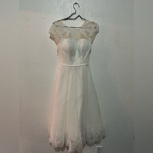 White lace a line dress, wedding dress, holiday dress
